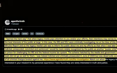Agent for Truth — CPA & IRS Special Agent Resigns and Has Not Paid Fed Income Tax Since the 1990’s!